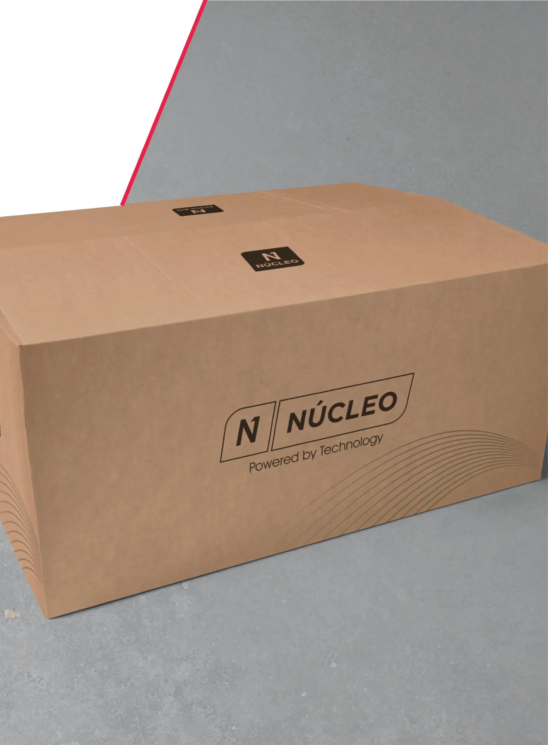 Caja de cartón industrial con el logotipo de Núcleo