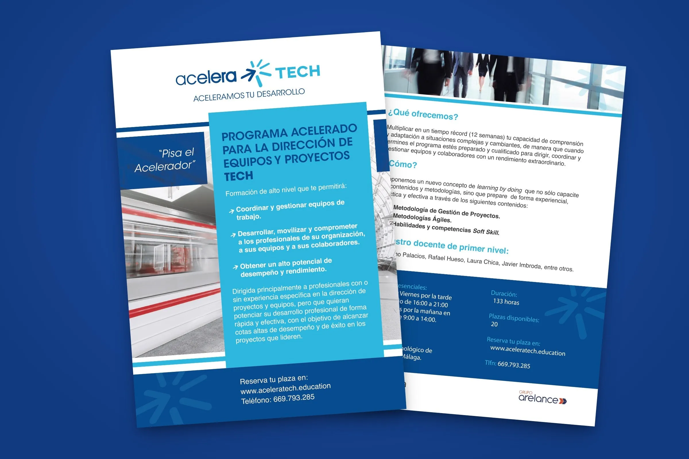 Flyer a dos caras del Programa acelerado para la dirección de equipos y proyectos tech