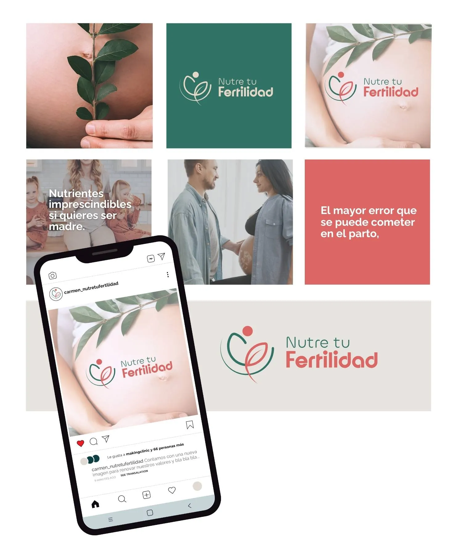Plantillas de Instagram de Nutre tu Fertilidad en un móvil