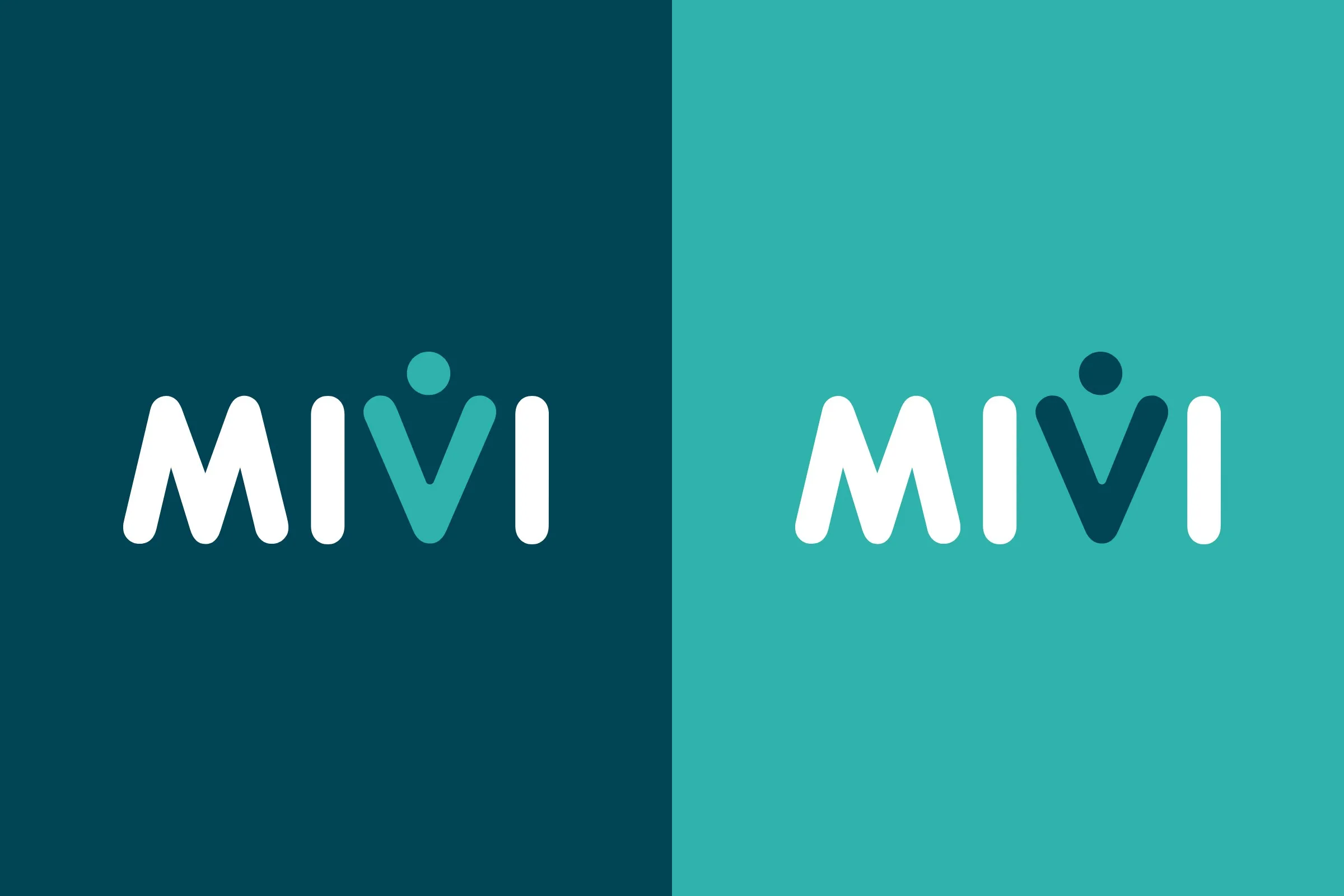 Logotipo de MIVI en positivo sobre azul oscuro y sobre turquesa
