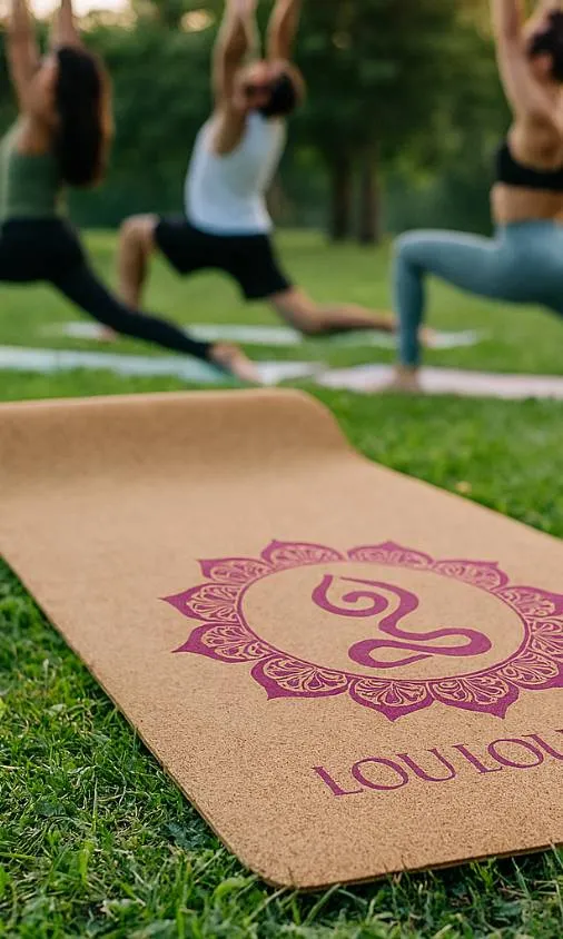 Esterilla de corcho con el logotipo de Lou Lou Yoga
