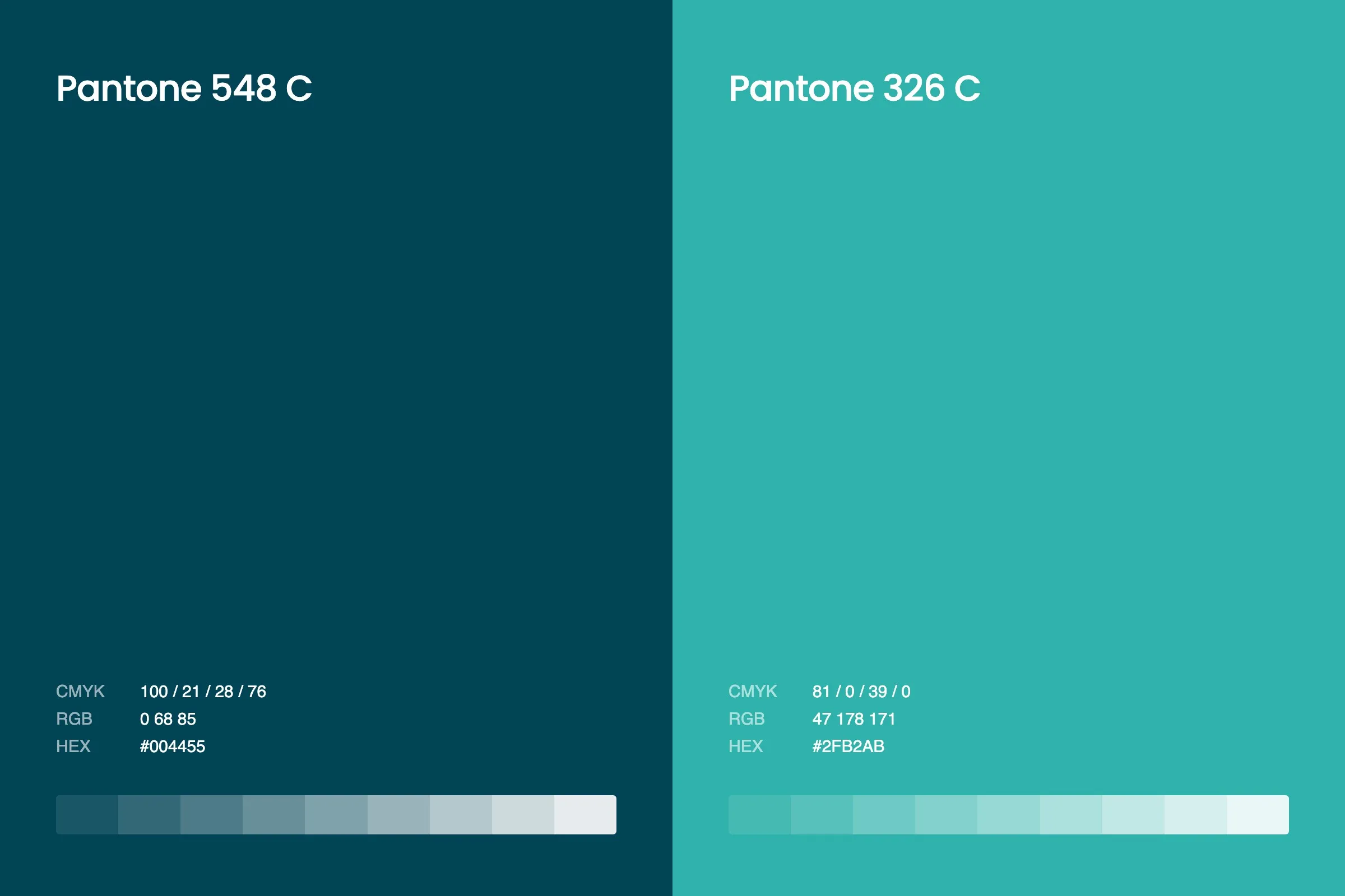 Colores corporativos de MIVI con sus referencias Pantone, CMYK, RGB y HEX y la escala de tintas
