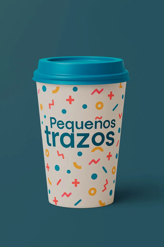 Vaso de cartón con el estampado de formas de colores de la marca