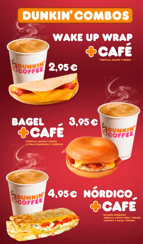 Cartel de combos de desayuno de Dunkin' Coffee