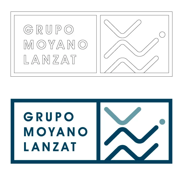 Logotipo de Grupo Moyano Lanzat en versión en línea y en positivo sobre azul