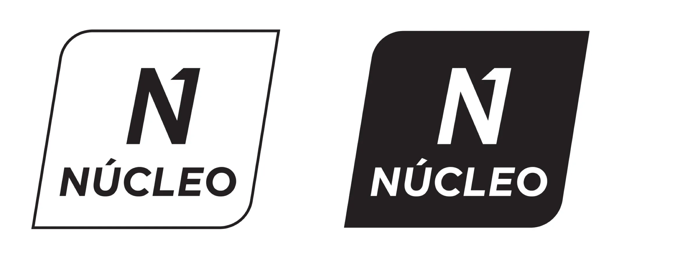 Versión vertical del logotipo de Núcleo en positivo y en negativo